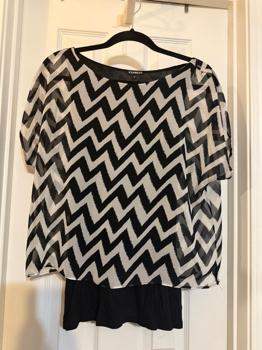 Express Black and White Chevron Sheer Overlay Top